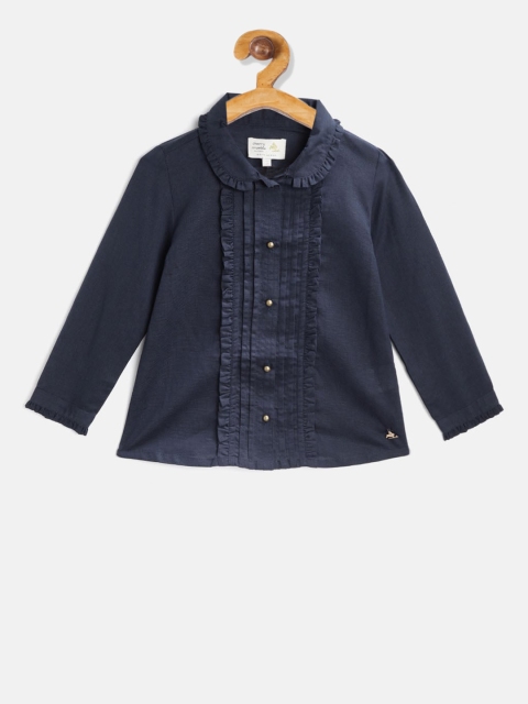 

Cherry Crumble Girls Navy Blue Solid Shirt Style Top
