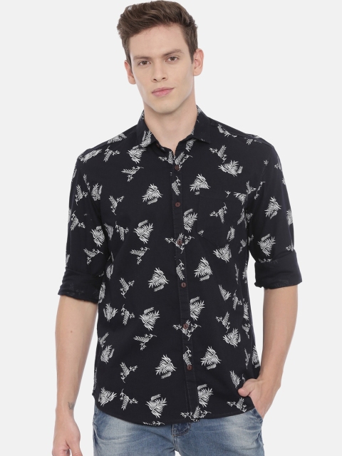 

William White Men Navy Blue Slim Fit Printed Casual Shirt