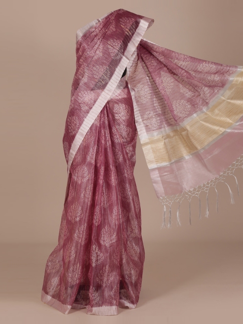 

Pothys Maroon Woven Design Tissue Saree with Zari Border