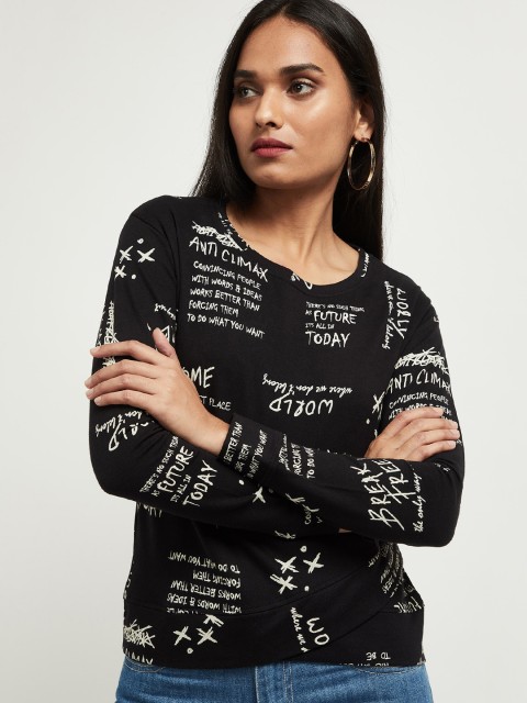 

max Women Black Printed Sweatshirt