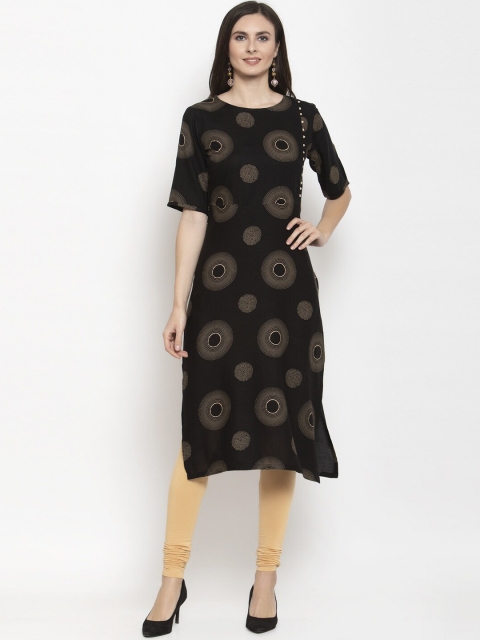 

Purple State Women Black & Beige Printed A-Line Kurta