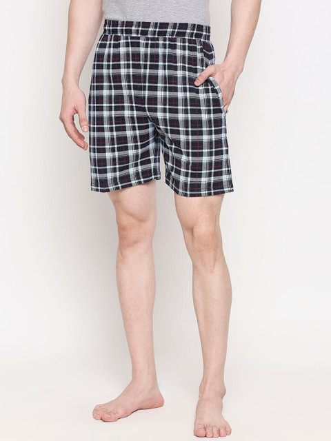 

FiTZ Men Navy Blue Checked Lounge Shorts