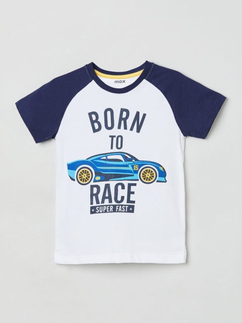 

max Boys White Printed Round Neck T-shirt