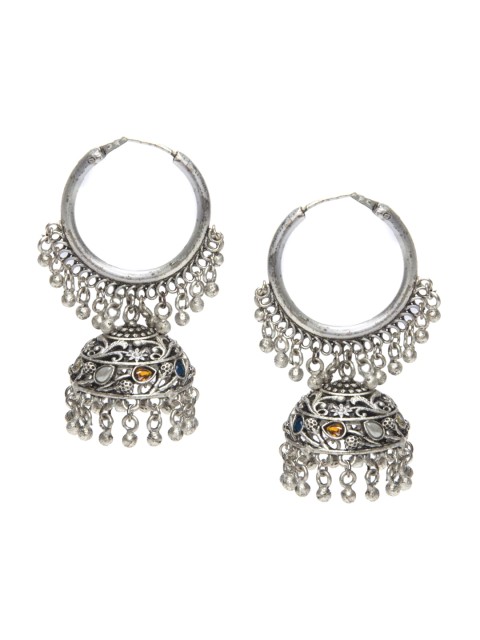 

Alankruthi Silver-Toned & Multicoloured Contemporary Jhumkas