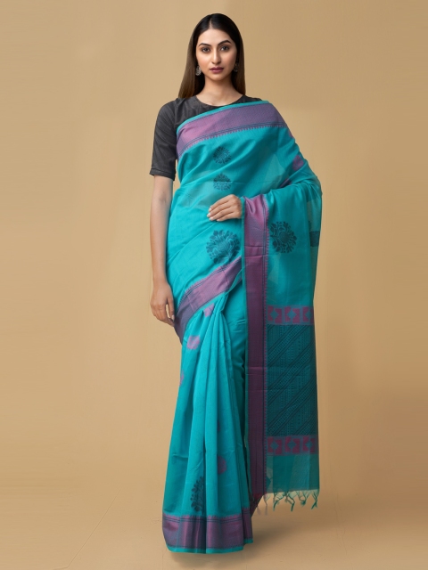 

Unnati Silks Blue Pure Cotton Woven Design Dharmavaram Uppada Saree