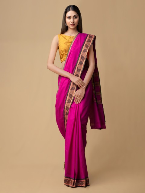 

Unnati Silks Pink Pure Cotton Solid Kanjeevaram Saree