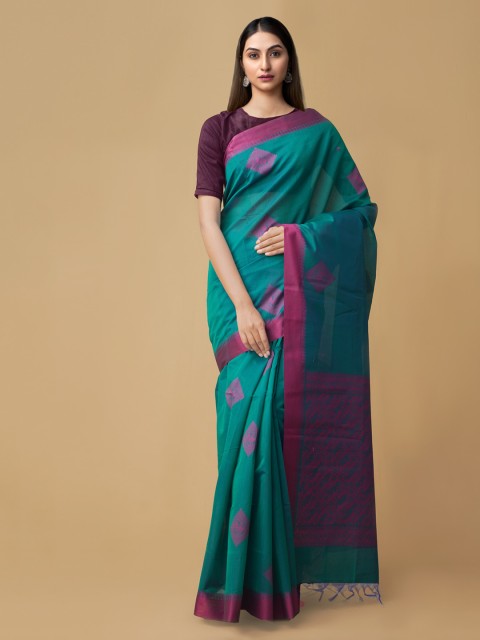 

Unnati Silks Sea Green & Pink Pure Cotton Woven Design Uppada Saree