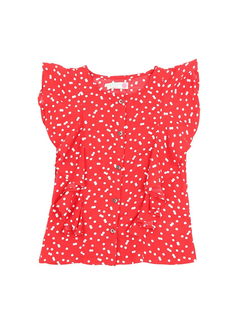 

Pantaloons Junior Girls Red Printed Shirt Style Top
