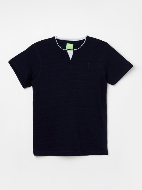 

Bossini Boys Blue Solid V-Neck T-shirt
