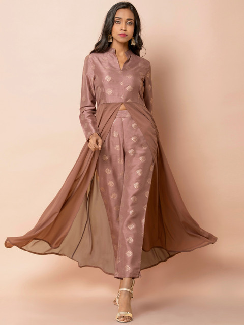 

INDYA Rose Diamond Foil High Slit Tunic, Pink