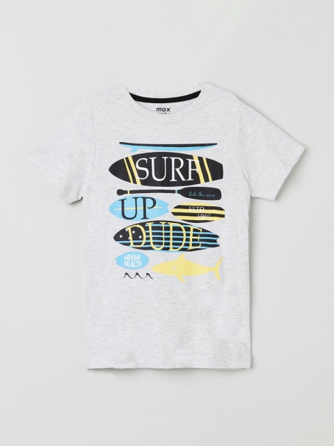 max Boys Grey Printed Round Neck Cotton T-shirt