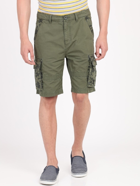 

Breakbounce Men Olive Green Self Design Slim Fit Cargo Shorts