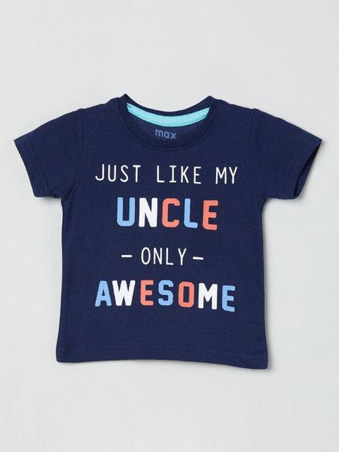 

max Boys Blue Printed Round Neck Cotton T-shirt