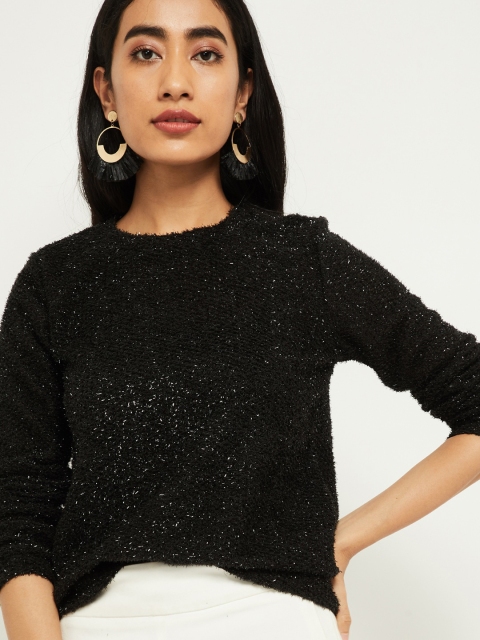 

max Women Black Self Design Top