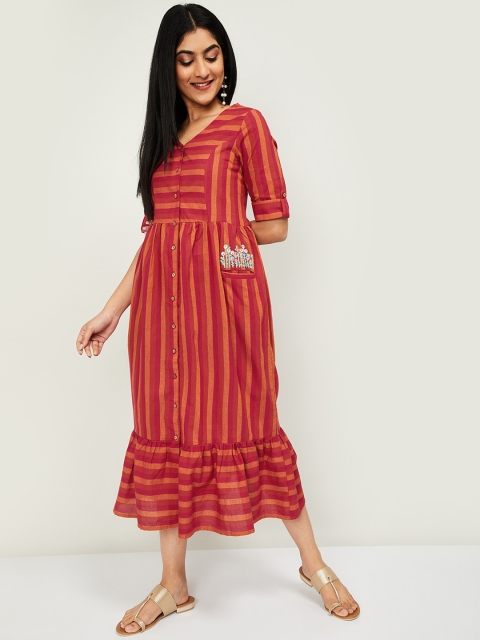 

Colour Me by Melange Women Red Striped A-Line Dress