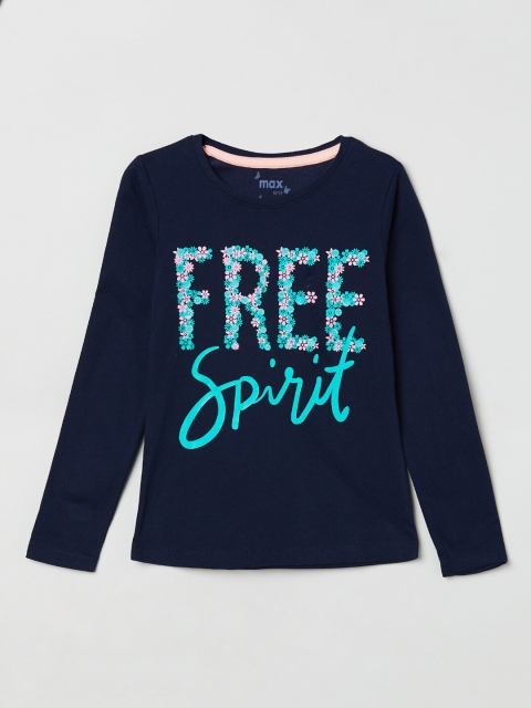 

max Girls Navy Blue Printed Top