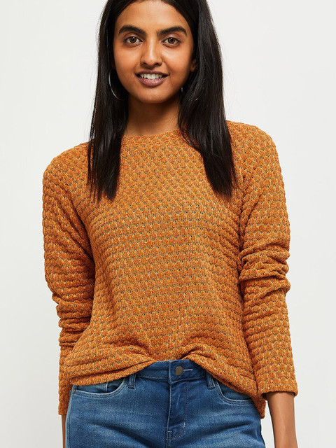 

max Women Mustard Yellow Self Design Top