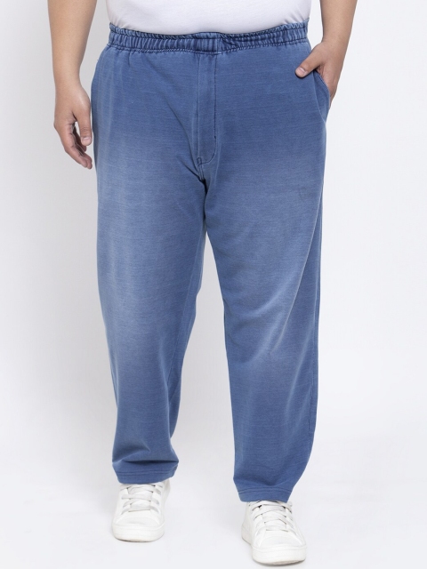 

plusS Men Blue Solid Straight Fit Denim Track Pants