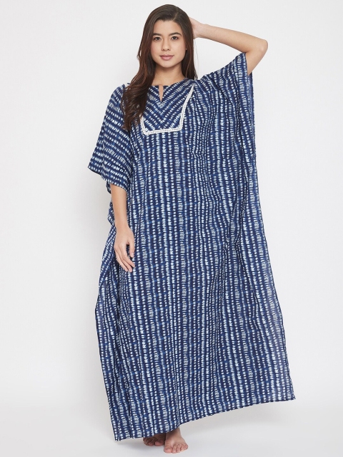 

The Kaftan Company Women Blue & White Printed Cotton Nightdress