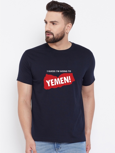 

wesquare Men Navy Blue Printed Round Neck Cotton T-shirt