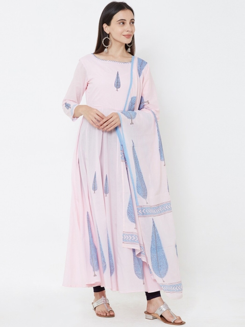 

FASHOR Women Pink & Blue Embellished A-Line Kurta