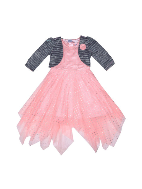 

Doodle Girls Peach-Coloured Self Design Fit and Flare Dress