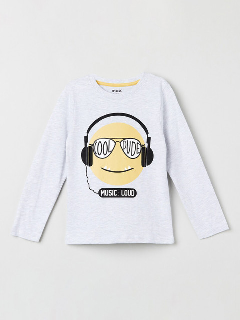 

max Boys Grey Printed Round Neck Cotton T-shirt