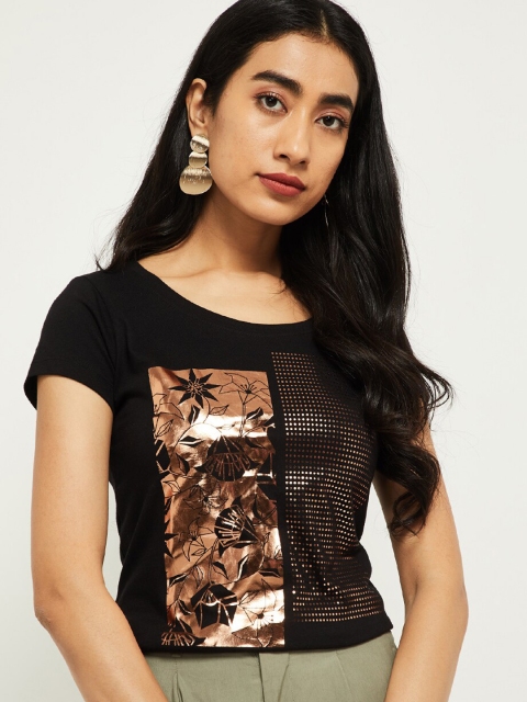 

max Women Black Printed Regular Top