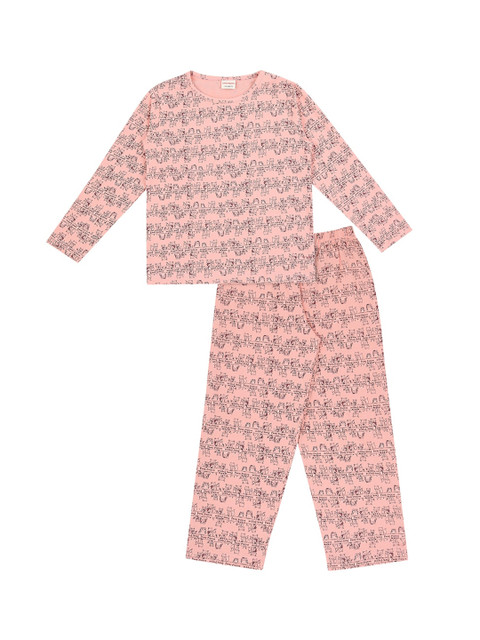 

RAINE AND JAINE Girls Pink Printed Night Suit