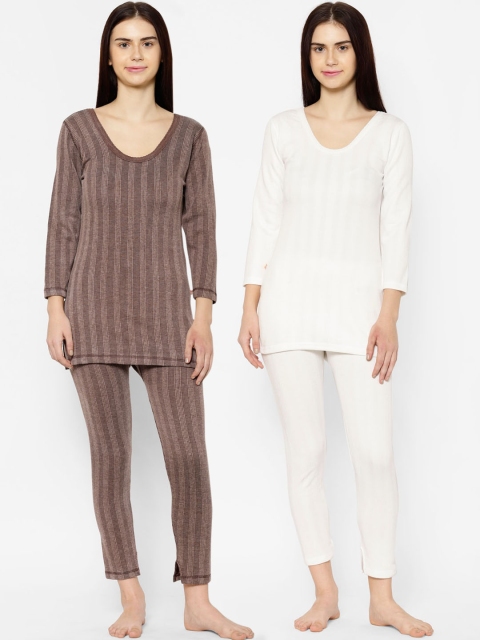 

VIMAL JONNEY Women Pack Of 2 Striped Thermal Sets, White