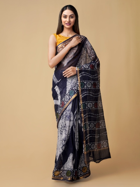 

Unnati Silks Navy Blue & Off-White Pure Cotton Printed Kota Saree