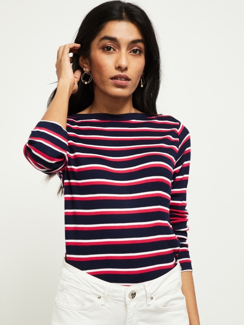 

max Women Navy Blue Striped Top