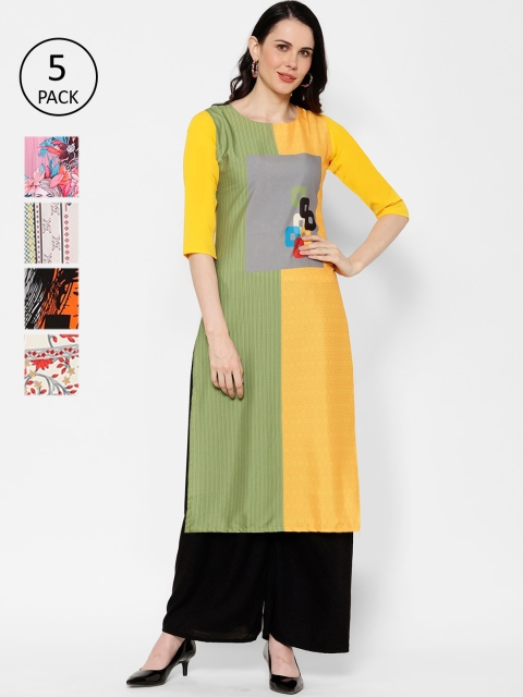 

7Threads Women Pack Of 5 Multicoloured Printed A-Line Kurtas, Multi