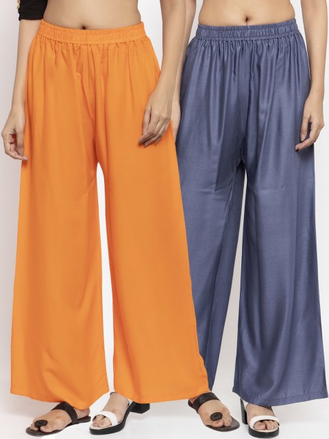 

NEUDIS Women Pack Of 2 Solid Flared Palazzos, Orange