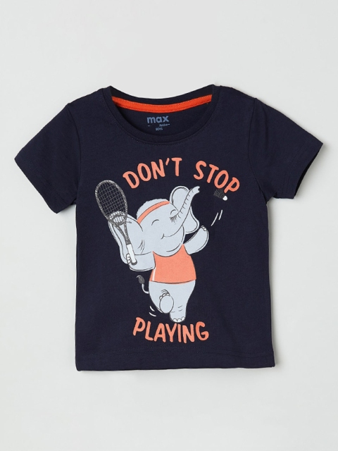 

max Boys Blue Printed Round Neck T-shirt