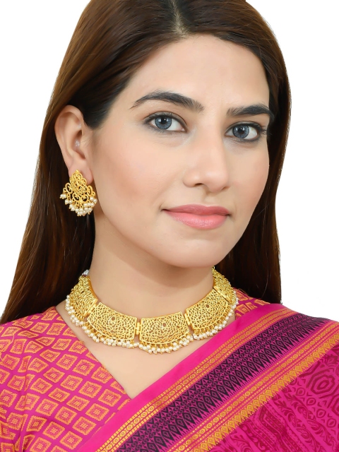 

Silvermerc Designs Gold Plated White Pearl Beaded Handcrafted Jewellery Set