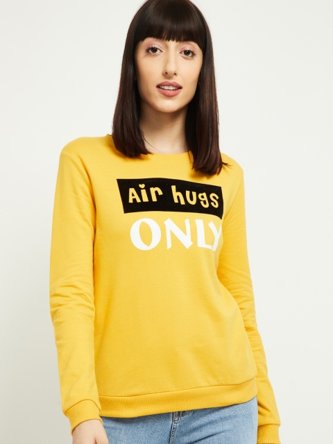 

max Women Yellow Printed Cotton Sweatshirt