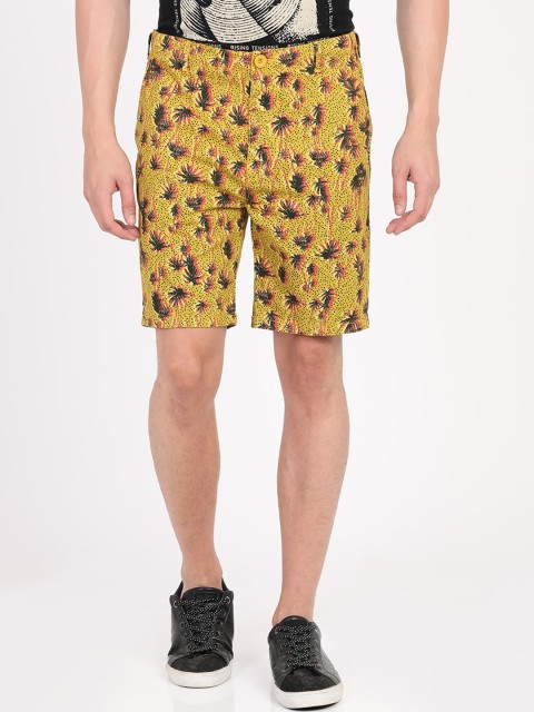 

Breakbounce Men Yellow Printed Regular Fit Cotton Shorts