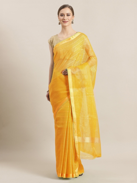 

Chhabra 555 Yellow & Gold-Toned Art Silk Striped Chanderi Saree