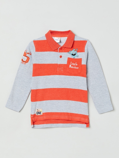 

max Boys Orange Striped Polo Collar Cotton T-shirt