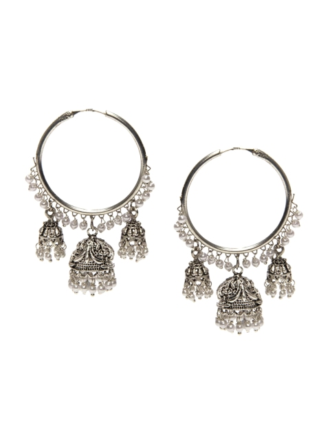 

Alankruthi Silver-Toned Contemporary Half Hoop Earrings