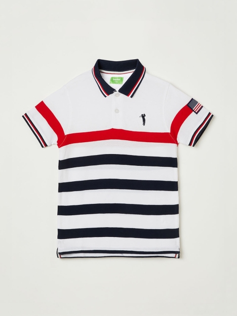 

Bossini Boys White & Navy Blue Striped Polo Collar T-shirt