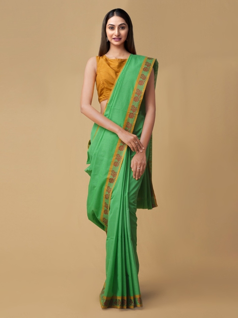 

Unnati Silks Green Solid Pure Cotton Pavni Saree