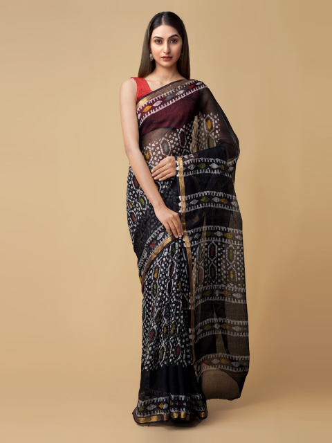 

Unnati Silks Black Pure Cotton Printed Kota Saree