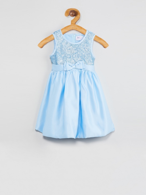 

max Girls Blue Self Design Fit and Flare Dress