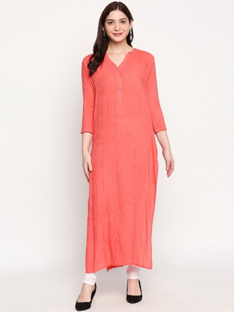 

inocenCia Women Coral Pink Solid A-Line Kurta