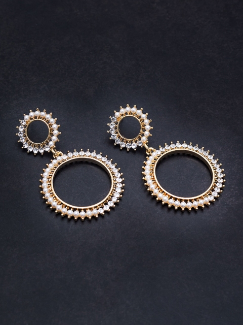 

Golden Peacock Gold-Toned & White Circular Drop Earrings