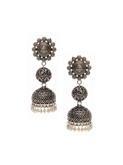 

Alankruthi Silver-Toned Dome Shaped Jhumkas