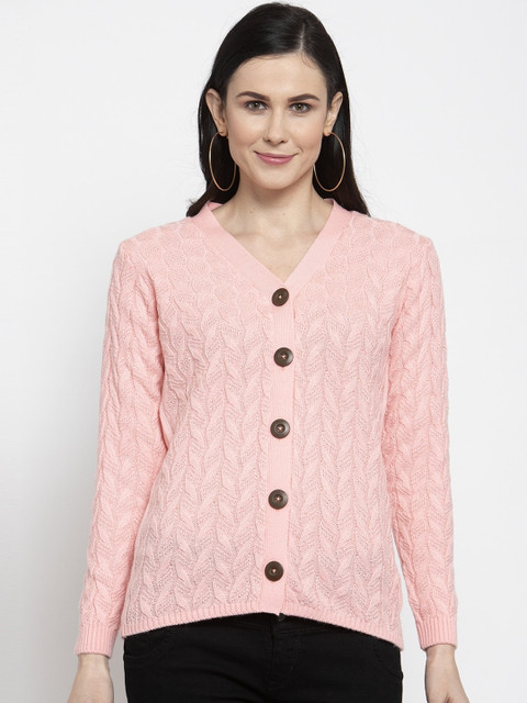 

Kalt Women Pink Self-Design Cardigan Sweater