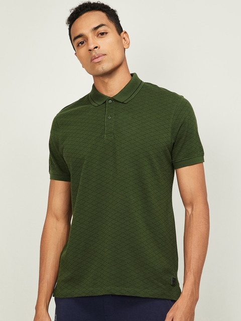 

Bossini Men Olive Green Printed Polo Collar T-shirt